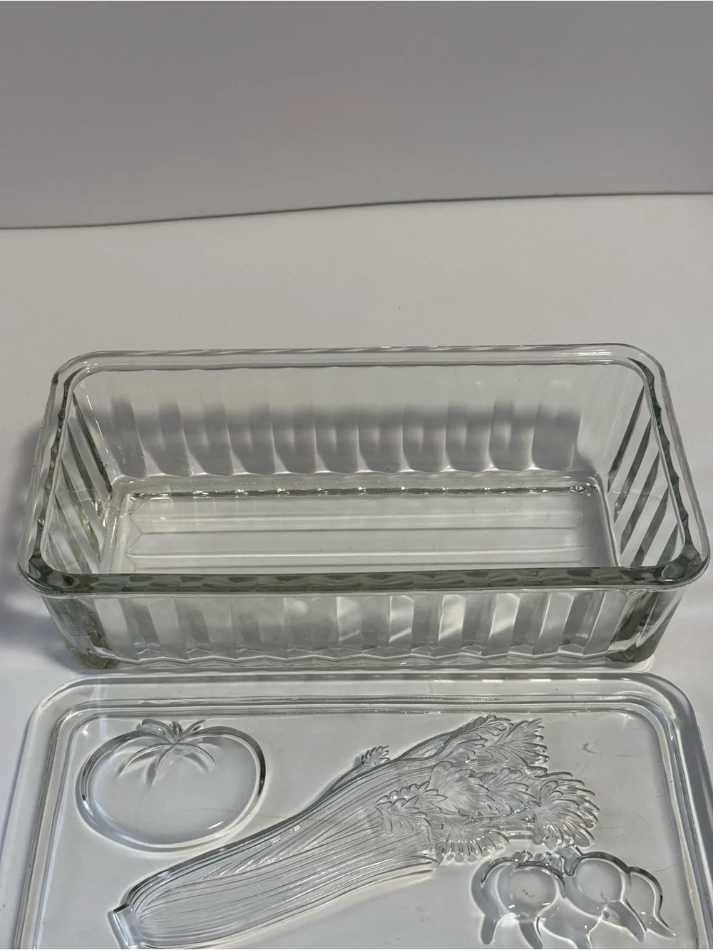 Vintage Federal Glass Vegetable Refrigerator Dish Clear